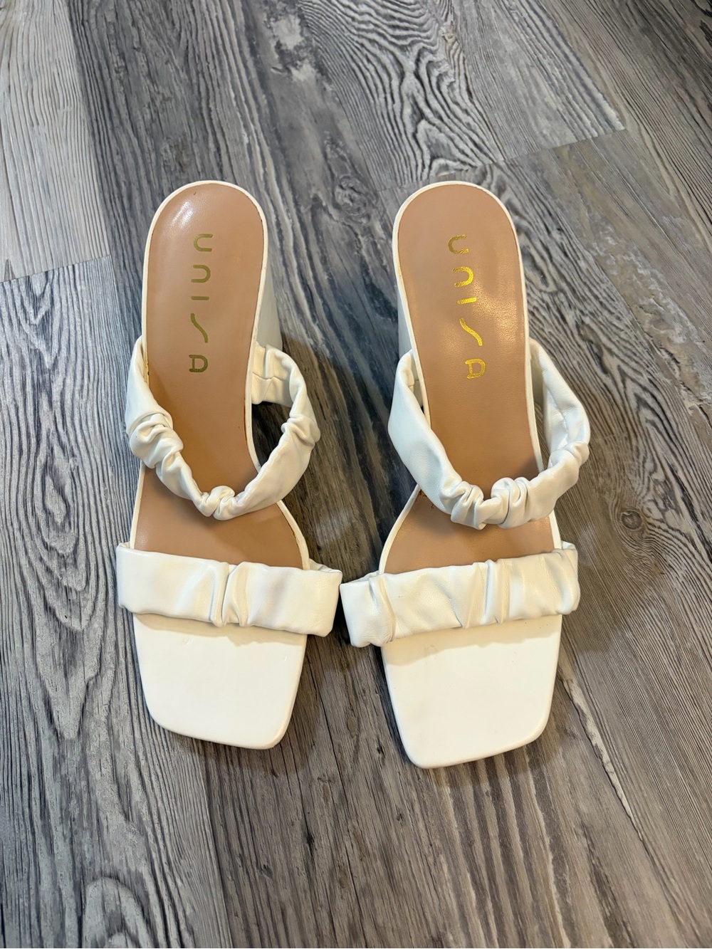 Unisa Cream Ruched Double-Strap Slide Sandals